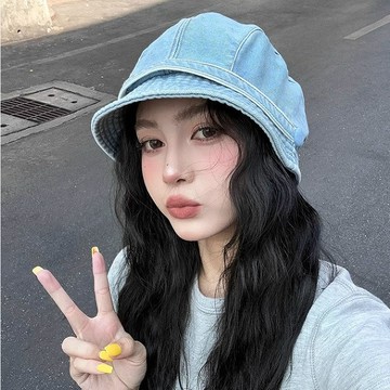 🌞韓版百搭顯臉小牛仔漁夫帽女春夏新款英倫短簷貝雷盆帽可摺疊四季優質