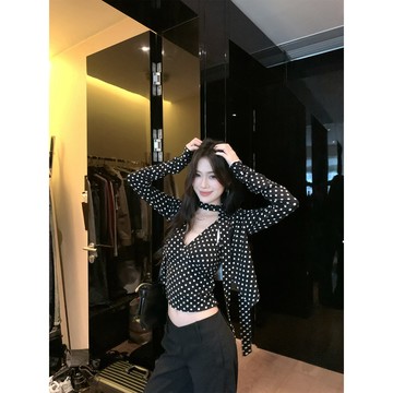 實拍 復古波點開衫女+吊帶女 性感V領內搭女 短版上衣女 短版外套女 小外套 防曬外套女 夏天女裝 氣質套裝女 韓系穿搭