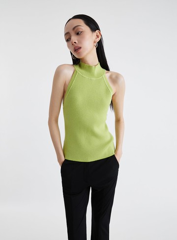 高領削肩合身針織上衣