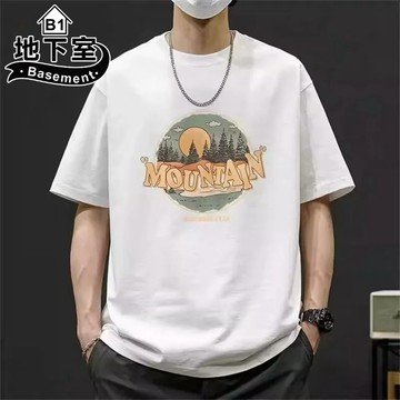 地下室B1-t恤 日系復古MOUNTAIN印花短袖T恤 夏季 寬鬆 圓領 男生衣服 大尺碼5XL【NL625175】