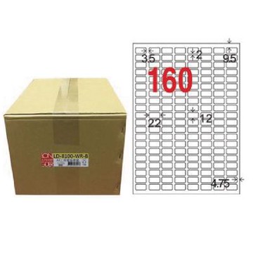 【龍德】LONGDER 三用電腦標籤 A4 160格 12*22mm可再貼 1000張/箱 LD-8100-WR-B(適用雷射、噴墨、影印)