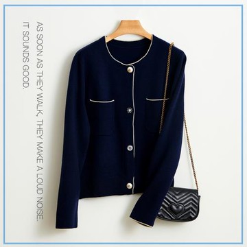 針織外套女2020秋冬季新款氣質修身顯瘦小香風上衣短款珍珠扣開衫