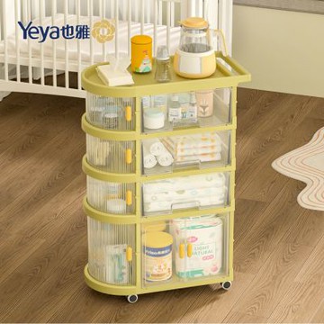 Yeya也雅 速組摺疊式嬰兒床邊用收納推車(1門+3抽屜)-DIY-多色可選