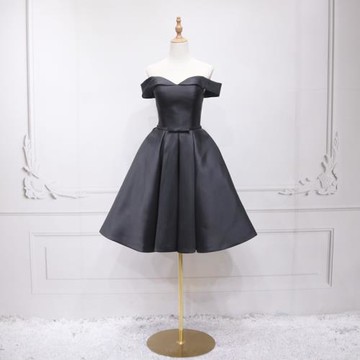 黑色一字肩晚禮服短款2024新款顯瘦學生舞會成人禮主持生日年會