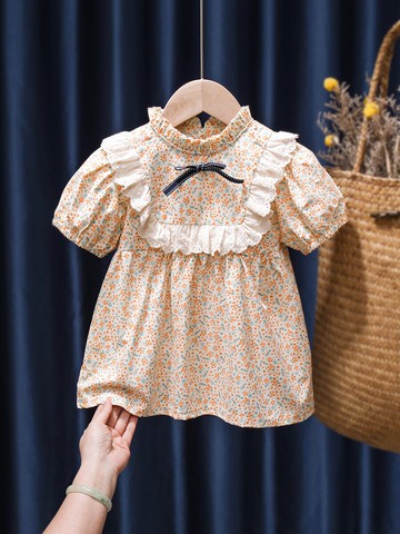 2021新款女童碎花裙子兒童夏款短袖公主裙子清新韓版女寶寶連衣裙