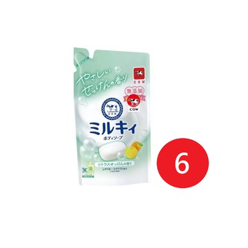 日本牛乳石鹼 COW 牛乳精華沐浴乳360ml 補充包 柚子果香*6包