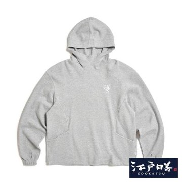 江戶勝 男裝 潮流系列 繡字口袋寬版連帽長袖T恤-麻灰色