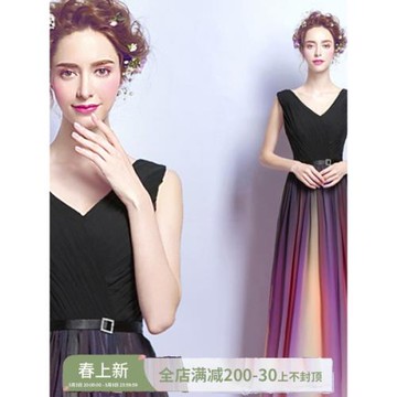 漸變黑色 晚宴年會主持人藝考鋼琴演出大合唱表演走秀晚禮服2673