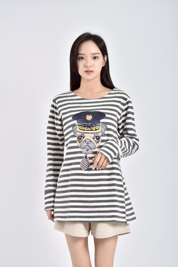 加購優惠(S) anna c質感條紋巴哥灰色長袖上衣