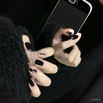 ✨Hannah✨黑色高級顯白純手工美甲穿戴可拆卸短款宮廷風輕奢美甲穿戴甲短款手工穿戴甲 9JVR