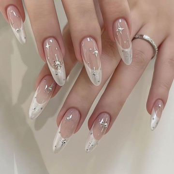 💚Hannah💛新品發售冰島星光!爆閃星芒裸色杏仁手工穿戴甲高級氣質款日常可循環使用