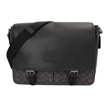 COACH  SPRINT 經典Logo 拼接皮革郵差包(木炭灰)大