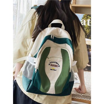 書包女日系高顏值撞色雙肩包初中生高中生復古大容量大學生背包男