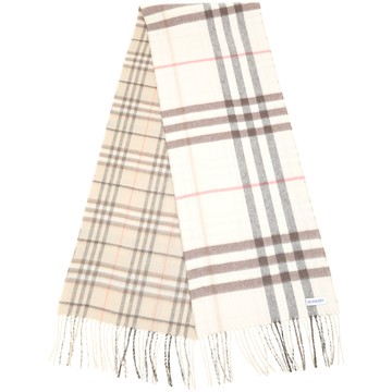 BURBERRY 巴寶莉 100%喀什米爾雙面粗細格紋羊絨圍巾(168x30CM/卡其x米)