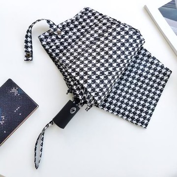 105CM晴雨傘簡約時尚黑白千鳥格超輕全自動傘三折疊雙人抗風男女