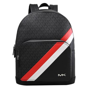 MICHAEL KORS COOPER 品牌條紋印花雙肩後背包.黑灰