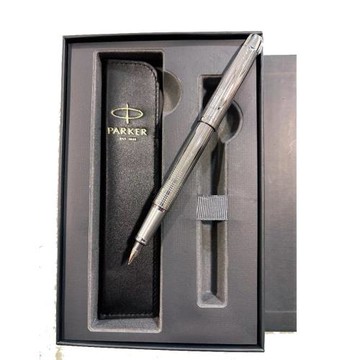 PARKER 派克 IM亮鉻格紋F尖鋼筆真皮禮盒組