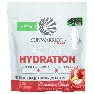 Sunwarrior, 運動，活性補水，草莓科拉達，18 包，每包 0.24 盎司（7 克）