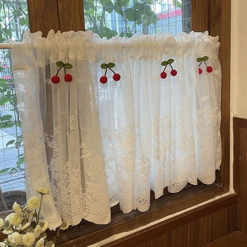 ❤️臺灣出貨短簾遮擋簾防塵簾櫃簾遮醜簾紗簾隔斷簾紗簾蕾絲簾帶櫻桃窗簾門簾✨好物甄選