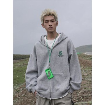 田嘉瑞同款GOGOSOON加絨衛衣外套男新2025秋冬開衫拉鏈連帽休閑厚