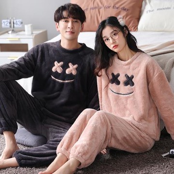 珊瑚絨情侶睡衣秋冬季喜慶結婚酒紅色法蘭絨家居服本命年婚慶套裝