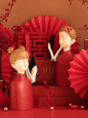 創意國風仙鶴新中式輕奢電視柜擺件客廳情人節裝飾送新人結婚禮物