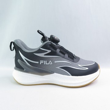 FILA 3J405A408 中大童 運動鞋 旋鈕轉扣 免綁鞋帶 足弓支撐 抗菌防臭 黑銀【iSport愛運動】
