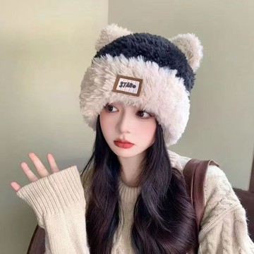 【冬季保暖加厚】台灣出貨 甜美可愛 加絨保暖耳朵帽子 針織絨帽 護耳毛線帽 大頭圍適用 毛帽 貓耳毛帽 毛帽女 遮耳帽