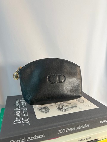 Dior Pouch黑色皮革金蛋拉鍊頭小手拿袋 日本中古二手vintage
