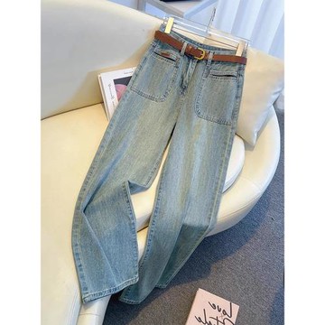 (免運)牛仔褲女秋冬2025年新款高腰垂感窄版直筒顯瘦小個子休閑闊腿褲子