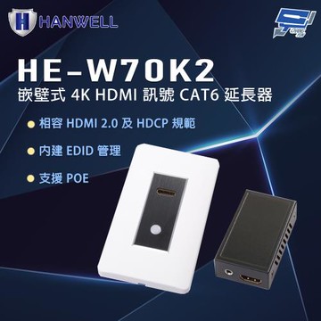 昌運監視器 HANWELL HE-W70K2 嵌壁式 4K HDMI 訊號 CAT6 延長器