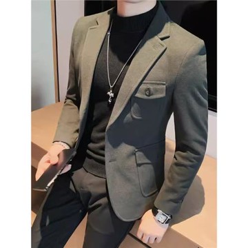 毛呢西裝外套男士短款秋冬高級感加厚收腰單西休閑冬季呢子小西服
