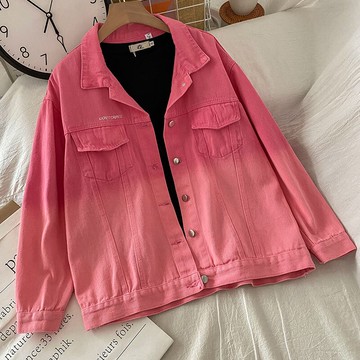 粉色牛仔外套女年新款春秋季上衣歐貨早秋夾克設計感小眾風衣