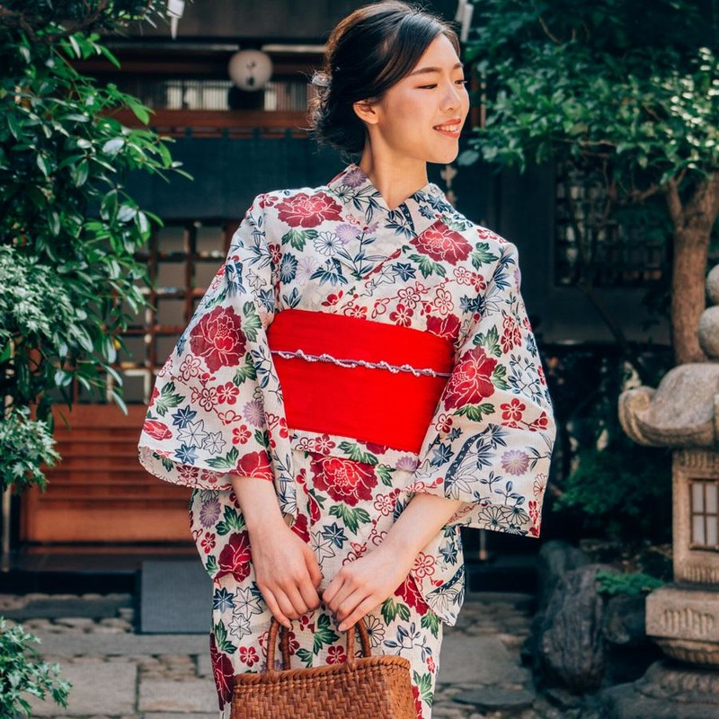 レディース 浴衣 綿麻【14】麻混 高級 ゆかた ３点 セット クリーム系