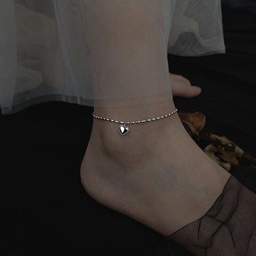 925純銀花邊愛心腳鏈女2021年新款潮氣質簡約網紅高級感2022腳飾