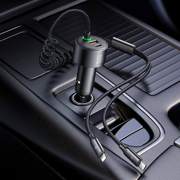 Mcdodo麥多多｜120W 4合1彈簧數據線C+U雙口C+L雙線快充車載充電器CC037