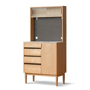 hoi!源氏木語光岩橡木實木洞洞板岩板餐櫃0.85M(無電軌/有燈帶) Y150Q05 原木色