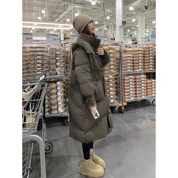 灰色羽絨棉服女冬季2025新款寬松時尚加厚長款過膝保暖厚棉襖外套