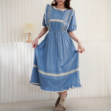 復古花邊設計洋裝980889