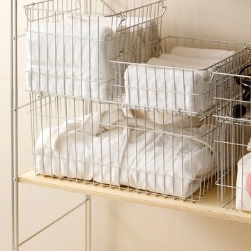 日本 霜山 復古風可提式304不鏽鋼收納籃-特大款(附萬向輪)