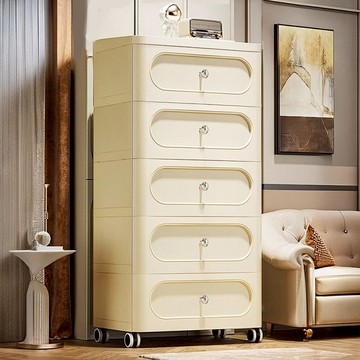 奶油風56面寬五層抽屜收納櫃-兩色024333-01 56面寬奶油色面板