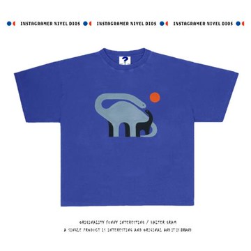 夏季新款！長頸龍插畫趣味印花百搭別致古著感純棉短袖T恤無性別