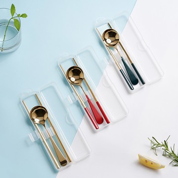 澤風 不銹鋼勺子筷子套裝便攜式餐具上班族外帶三件套單人裝