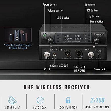 Wireless Microphone System, Phenyx Pro Dual Wireless Mics, w  Handheld Dynamic Microphones, 2x100 Adjustable UHF Channels, Auto Scan, 328ft Range, M