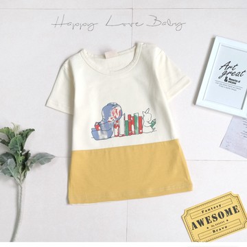 童趣小動物讀書拼接短袖上衣 春夏童裝 韓版童裝 男童上衣 男童短袖 男童棉T 男童T恤 短袖上衣