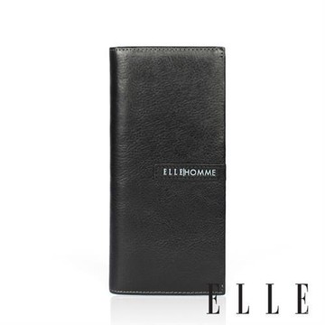【ELLE HOMME】ELLE時尚真皮長夾(有拉鍊層) 皮夾/男夾(黑色)