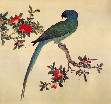 故宮鳥譜034黑嘴綠鸚哥仿古畫復制名人字畫名家書畫29X32花鳥畫