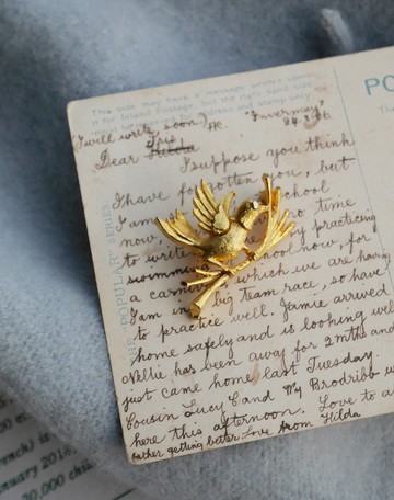 古董Vintage 復古 古著金色 小鳥 動物 樹枝 別針 胸針B201