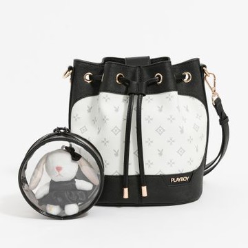 PLAYBOY - 水桶包  黑白TWO系列 - 米白色
