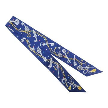 HERMES 愛馬仕 藍色 絲綢 Les Cles a Pois Twilly 絲巾 【二手名牌BRAND OFF】